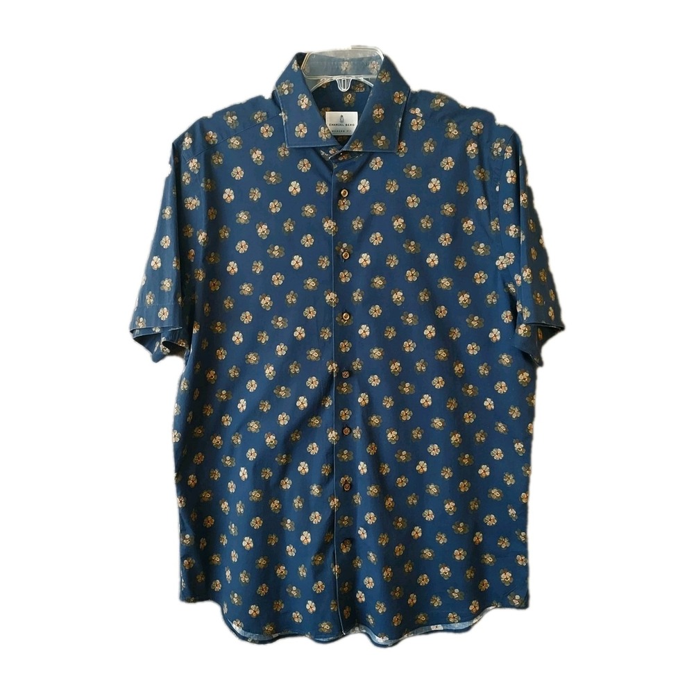 Emanuel Berg Men's Size Large Floral Pattern Modern Fit Stretch‎ Short Sleeve